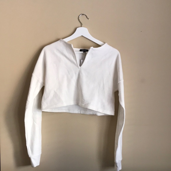 Boohoo Basic V Neck Plunge Crop Sweatshirt Small - Picture 2 of 8